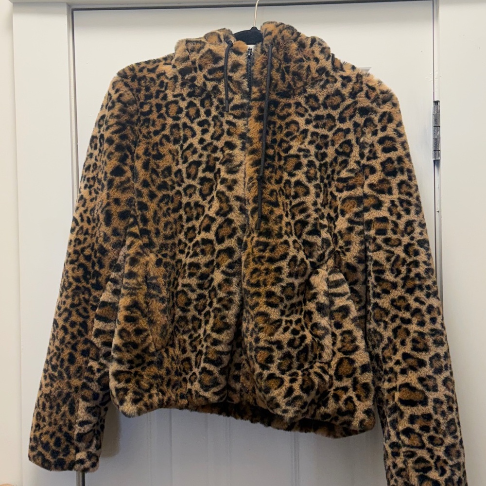 Rachel Zoe Leopard Hooded faux fur Jacket